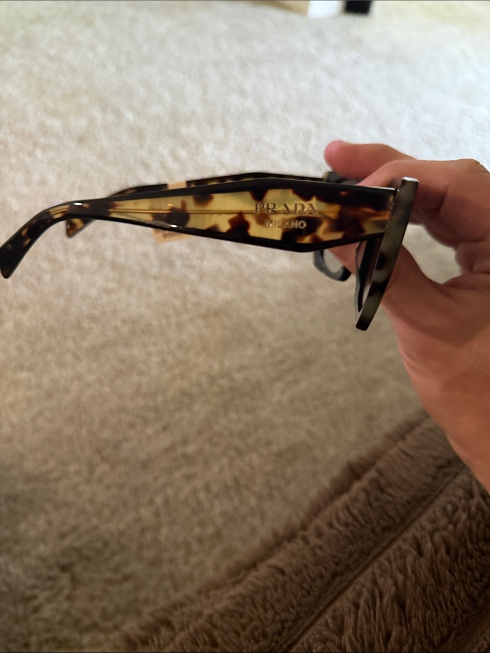 Prada Tortoiseshell Pattern Sunglass Temple in Brown and Amber